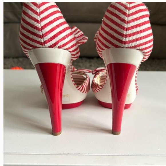 Red and White Striped Women's Heels - Picture 7 of 7